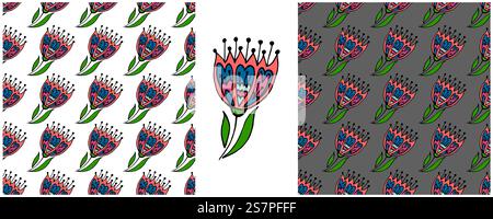 Set Seamless patterns. Folk flower ornament. Pattern in hand drawn style. Print for cloth design, textile, fabric, wallpaper, wrapping, children's roo Stock Vector