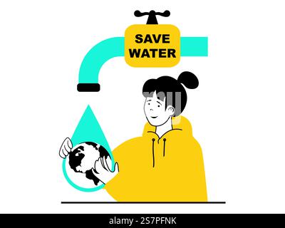Save Earth concept with character situation. Woman mother hugs sweet ...