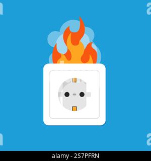 Electrical outlet on fire. Vector illustration Stock Vector