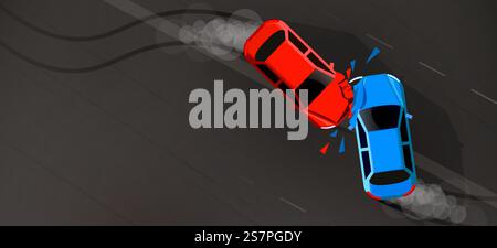 Vector two cars accident top aerial view illustration. Concept of ...