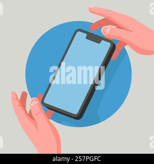 Holding phone in two hands. Modern flat style. Vector illustration. Holding phone in two hands. Modern flat style. Stock Vector