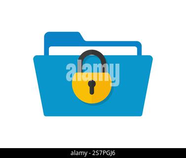 Secure files folder with paper documents, privacy protection locked vector icon Stock Vector