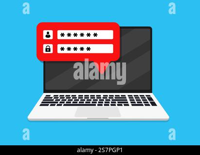 Flat illustration laptop with user login laptop Stock Vector