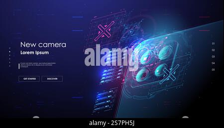 Back view of phone. camera on the back side of the phone. Hud background with phone. Stock Vector