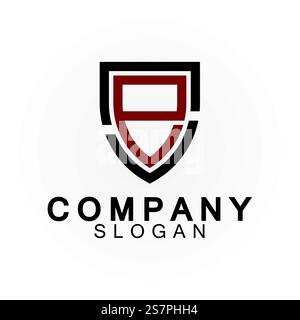 Abstract linear letter initial E shield logo icon design Stock Vector