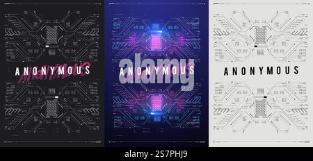 Cyber culture, Cyberpunk futuristic poster. programming and virtual environments. hacking, Modern flyer for web and print. Tech Abstract poster template with HUD elements. Stock Vector