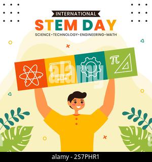 STEM Science, Technology, Engineering, Mathematics Education Social Media Illustration Flat Cartoon Background Stock Vector