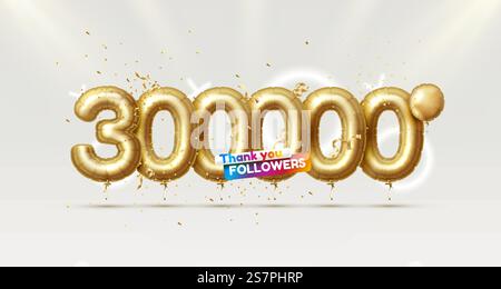 Thank you followers peoples, 300000 online social group, happy banner celebrate, Vector illustration. Thank you followers peoples, 300000 online social group, happy banner celebrate, Vector Stock Vector
