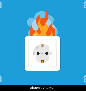 Electrical outlet on fire. Vector illustration Stock Vector
