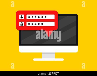 Flat illustration pc with user login laptop Stock Vector