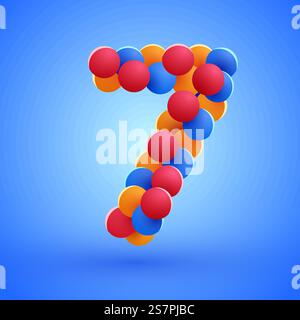 Number 7 made from multicolored festive balloons. Vector illustration. Number 7 made from multicolored festive balloons. Stock Vector