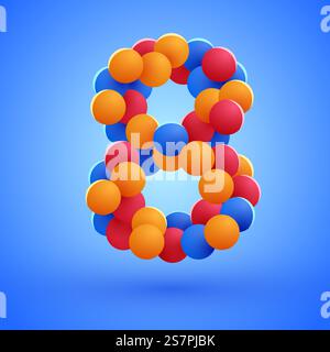 Number 8 made from multicolored festive balloons. Vector illustration. Number 8 made from multicolored festive balloons. Stock Vector