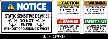 Caution Sign Static Sensitive Devices Do Not Enter Without Grounding Devices Stock Vector