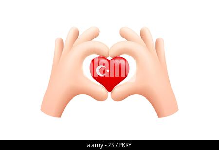 Turkey flag in form of hand heart. Republic of Turkey. National flag concept. Vector illustration.. Turkey flag in form of hand heart. Republic of Turkey. National flag concept. Vector Stock Vector