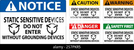 Caution Sign Static Sensitive Devices Do Not Enter Without Grounding Devices Stock Vector