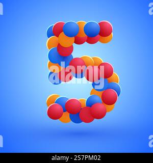 Number 5 made from multicolored festive balloons. Vector illustration. Number 5 made from multicolored festive balloons. Stock Vector