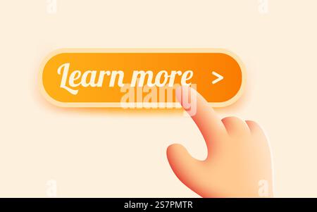 Hand presses the learn more button. Vector illustration. Hand presses the learn more button. Stock Vector