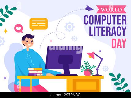 World Computer Literacy Day Vector Illustration on December 2 with Book and Media Equipment in Education Holiday Cartoon Hand Drawn Templates Stock Vector