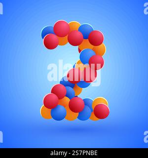 Number 2 made from multicolored festive balloons. Vector illustration. Number 2 made from multicolored festive balloons. Stock Vector