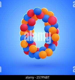 Number 0 made from multicolored festive balloons. Vector illustration. Number 0 made from multicolored festive balloons. Stock Vector