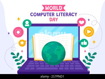 World Computer Literacy Day Vector Illustration on December 2 with Book and Media Equipment in Education Holiday Cartoon Hand Drawn Templates Stock Vector