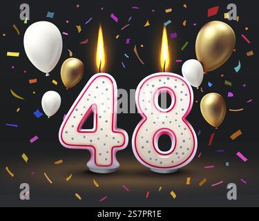 Happy Birthday years. 48 anniversary of the birthday, Candle in the form of numbers. Vector illustration. Happy Birthday years. 48 anniversary of the birthday, Candle in the form of numbers. Vector Stock Vector