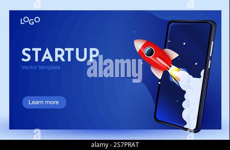Smartphone with rocket. Start up concept. Vector illustration. Smartphone with rocket. Start up concept. Stock Vector