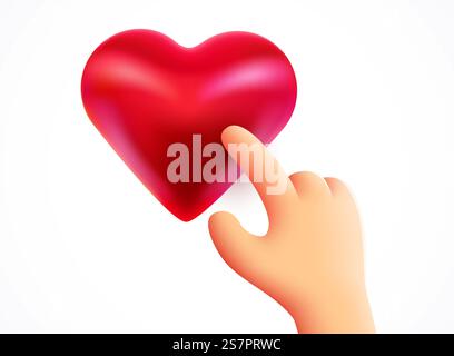 Hand pressing like button. Heart symbol. Vector illustration. Hand pressing like button. Heart symbol. Stock Vector
