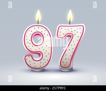 Happy Birthday years. 97 anniversary of the birthday, Candle in the form of numbers. Vector illustration. Happy Birthday years. 97 anniversary of the birthday, Candle in the form of numbers. Vector Stock Vector