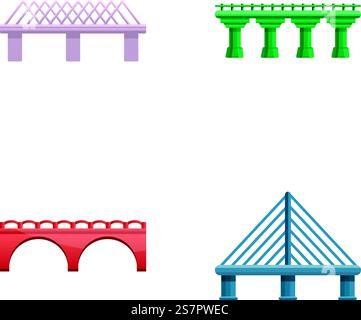 Bridge icons set cartoon vector. Various type of bridge. Road construction, infrastructure. Bridge icons set cartoon vector. Various type of bridge Stock Vector