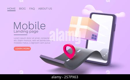 Smart phone mail services, package position online, web banner. Vector illustration. Smart phone mail services, package position online, web banner. Vector Stock Vector