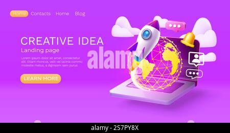 Landing page laptop creative idea, website banner message. Vector illustration. Landing page laptop creative idea, website banner message. Vector Stock Vector