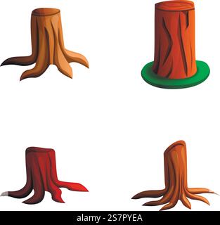 Stump icons set cartoon vector. Tree cutting. Deforestation, ecological ...