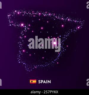 Spain map made of stars and dots. Globalization concept. Space view. Vector illustration. Spain map made of stars and dots. Globalization concept. Space view. Stock Vector
