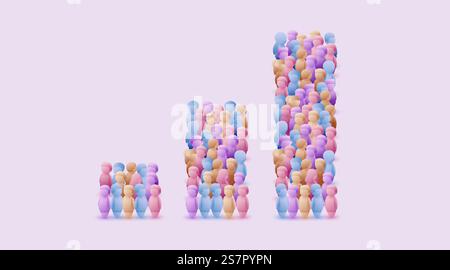 People crowd in form of growing chart. Statistic concept. Vector illustration. People crowd in form of growing chart. Statistic concept. Stock Vector