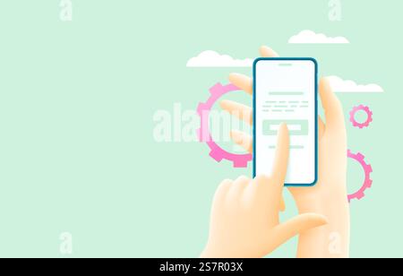 smartphone in hand, touch screen, web banner. Vector illustration. smartphone in hand, touch screen, web banner. Vector Stock Vector