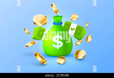 Dollar coins stack, golden package, icon save. Vector illustration. Dollar coins stack, golden package, icon save. Vector Stock Vector