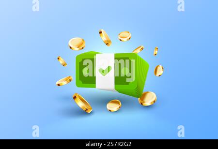 Dollar coins stack, golden package, icon save. Vector illustration. Dollar coins stack, golden package, icon save. Vector Stock Vector