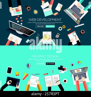 Flat designed banners for web development and graphic design. Vector Stock Vector