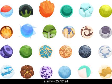 Game orbs icons set cartoon vector. Magical neon. Fantasy fortune. Game orbs icons set cartoon vector. Magical neon Stock Vector