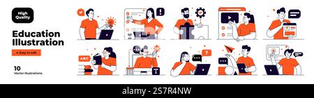 Educational and Self-Development Concept Illustrations. Different people inolved in education process. Concept for trainings, seminars, back to school, online courses. Vector illustration Stock Vector