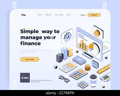 Modern Isometric design concept of Finance Platform for website and mobile website. Landing page template. Easy to edit and customize. Vector illustration Stock Vector