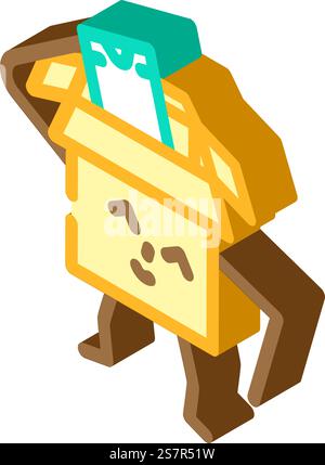 take out cardboard box character isometric icon vector. take out cardboard box character sign. isolated symbol illustration. take out cardboard box character isometric icon vector illustration Stock Vector