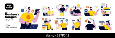 Business Concept illustrations. Mega set. Collection of scenes with men and women taking part in business activities. Vector illustration Stock Vector