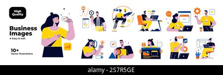 Business Concept illustrations. Mega set. Collection of scenes with men and women taking part in business activities. Vector illustration Stock Vector