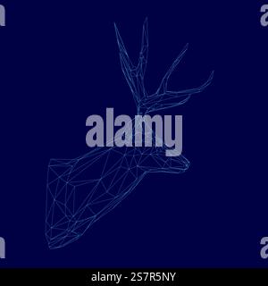 Blue deer head with a lines on it. The deer head is made of lines and is very detailed Stock Vector