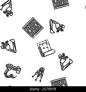 civil engineer construction vector seamless pattern thin line illustration. civil engineer construction vector seamless pattern Stock Vector