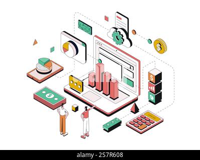 Modern isometric design illustration of Data Analysis. Seo Expert concept. Can be used for website and mobile website or Landing page. Easy to edit and customize. Vector illustration Stock Vector