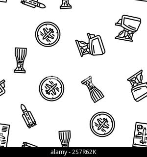 aeronautical engineer aviation vector seamless pattern thin line illustration. aeronautical engineer aviation vector seamless pattern Stock Vector