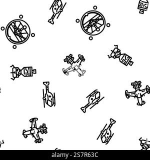 aeronautical engineer aviation vector seamless pattern thin line illustration. aeronautical engineer aviation vector seamless pattern Stock Vector